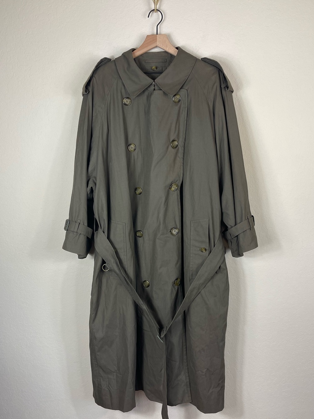 Vintage Burberry Belted Trench Coat Olive Green Mens Size 48